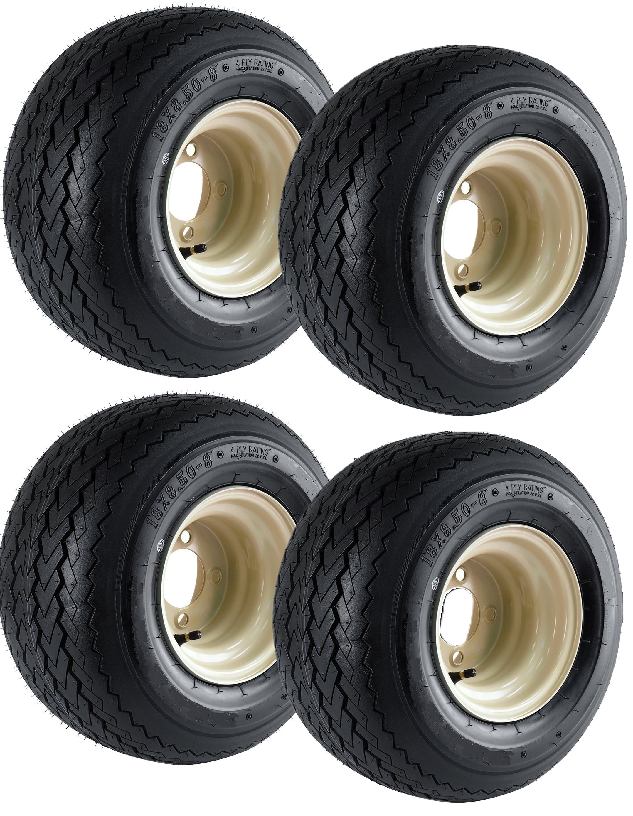 4-Pack 8" Beige Tan Golf Cart Tires Wheels 18X8.50-8 18 X 8.5 X 8 E-Z-GO, Cushman, Yamaha, EZGO